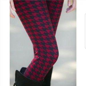 Buttery Soft Red Houndstooth Print Leggings